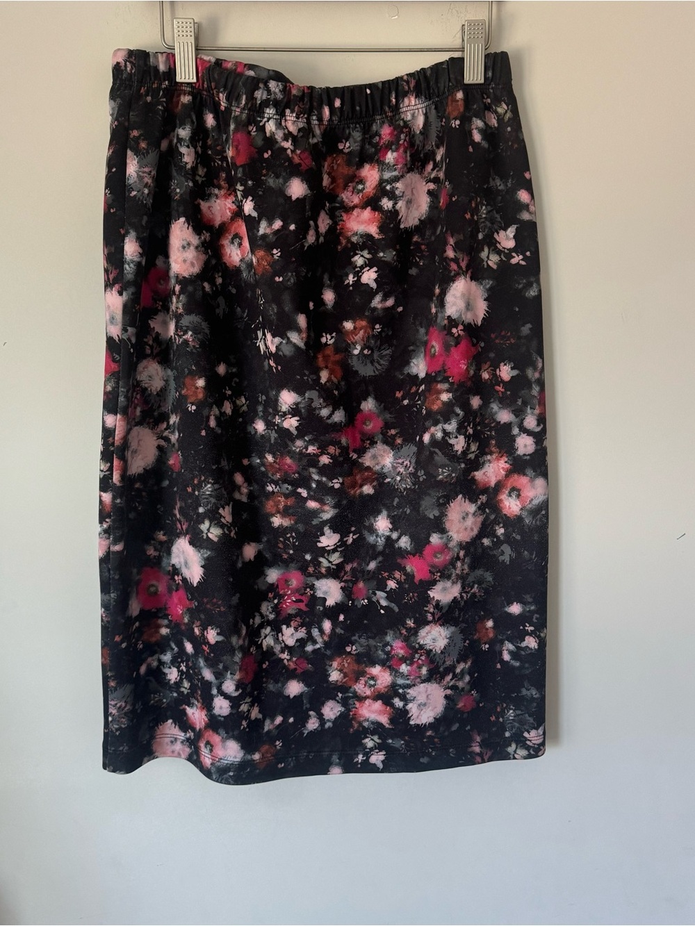 Black Floral Midi Skirt with Pink Accent
